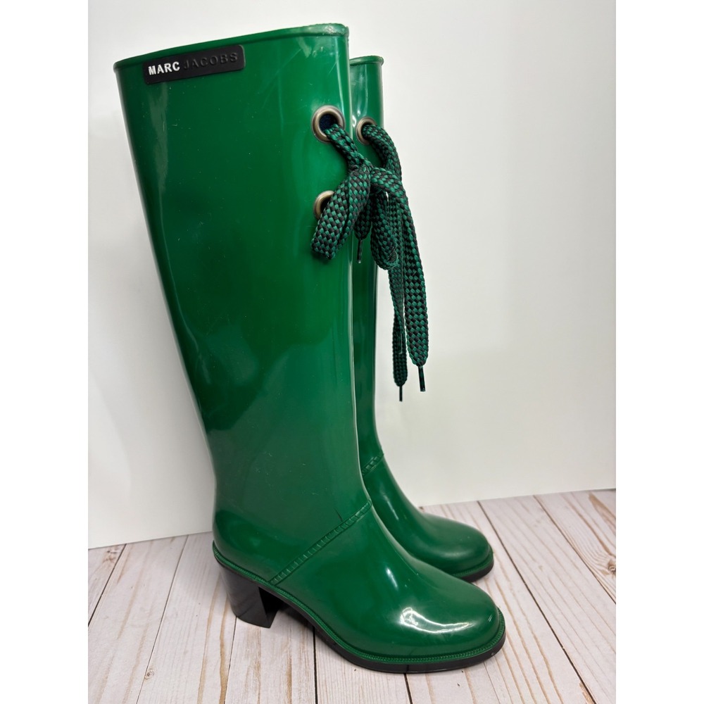 Marc Jacobs Women's Rubber Heeled Rainboots Lace Up Size 5 See Pics